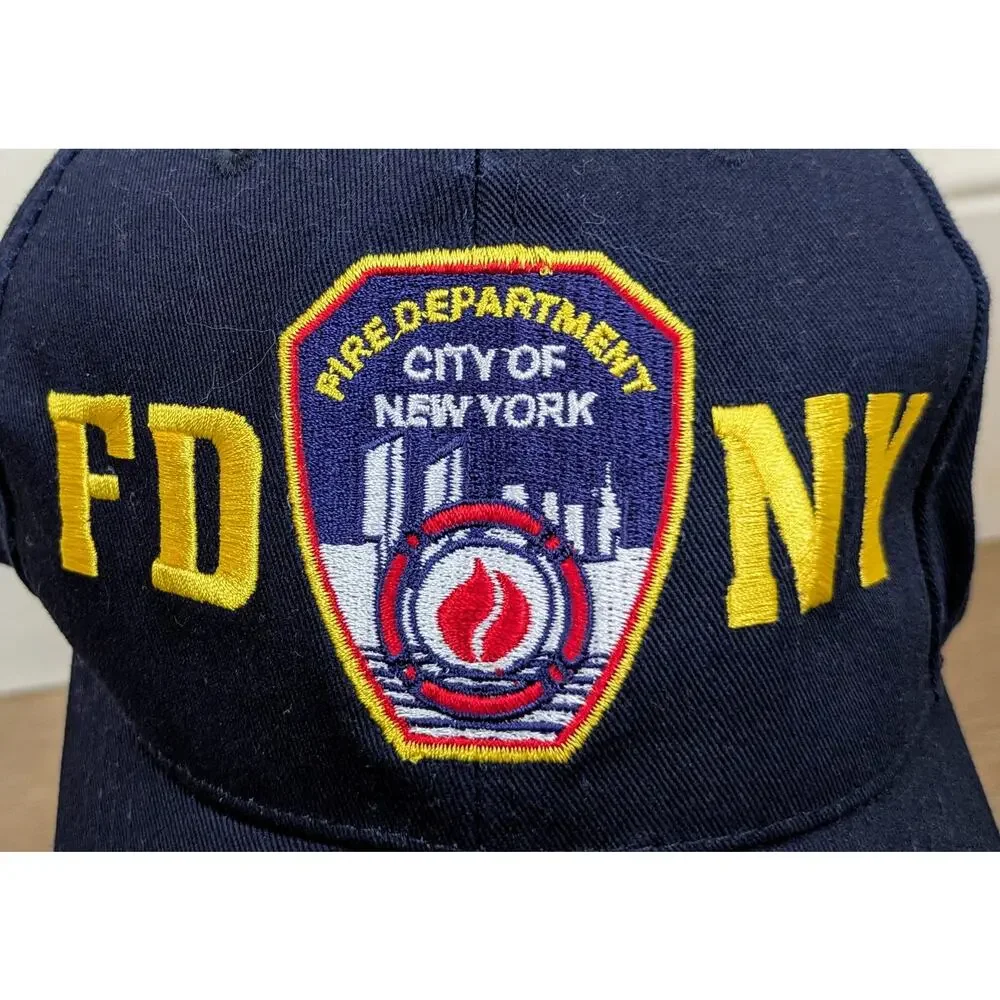 Authentic FDNY Cap VTG Mens Navy Blue Embroidered Seal Twin Towers Adjustable